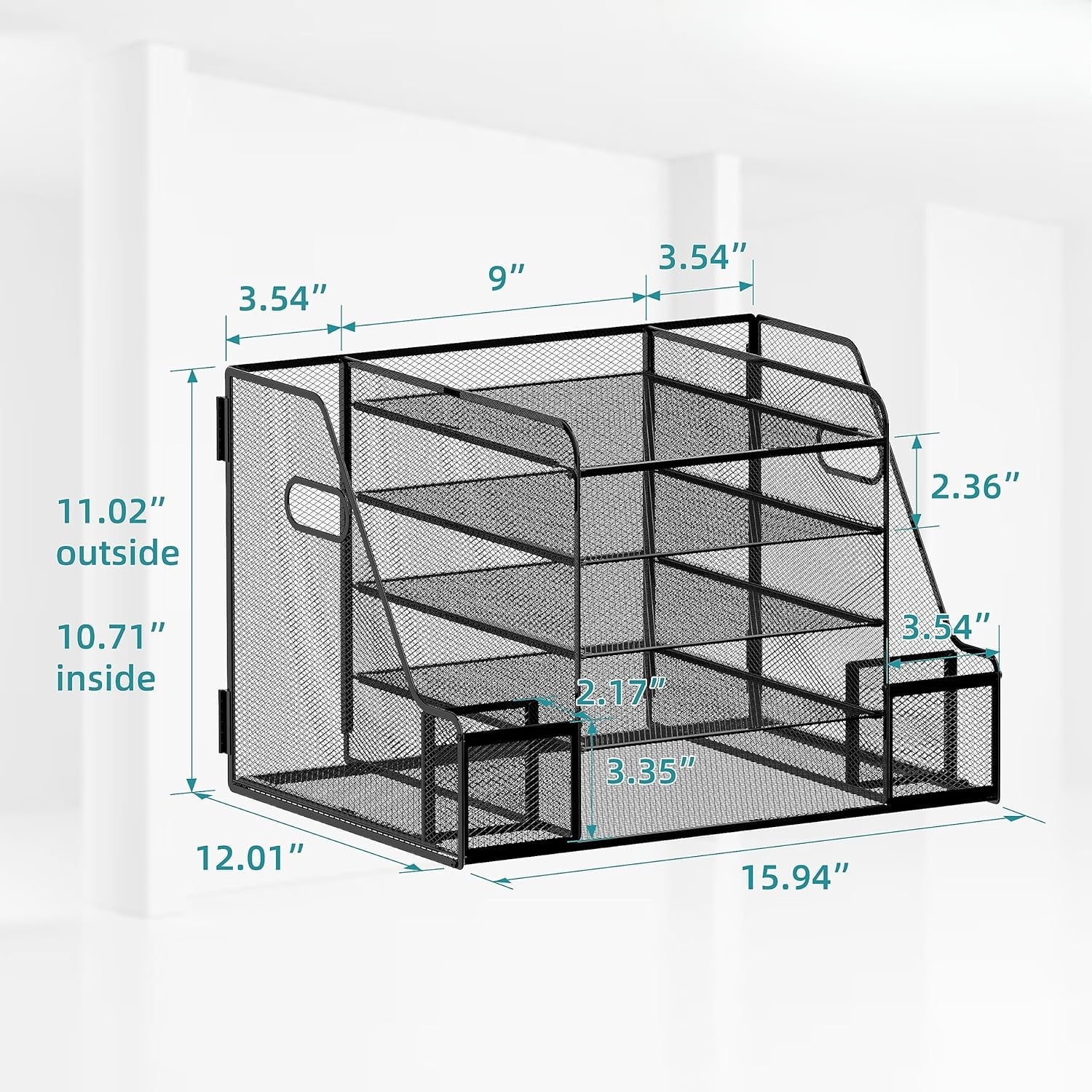 5-Tier Metal Mesh Desk Organizer with 2 File Holder, Paper Organizer, Black