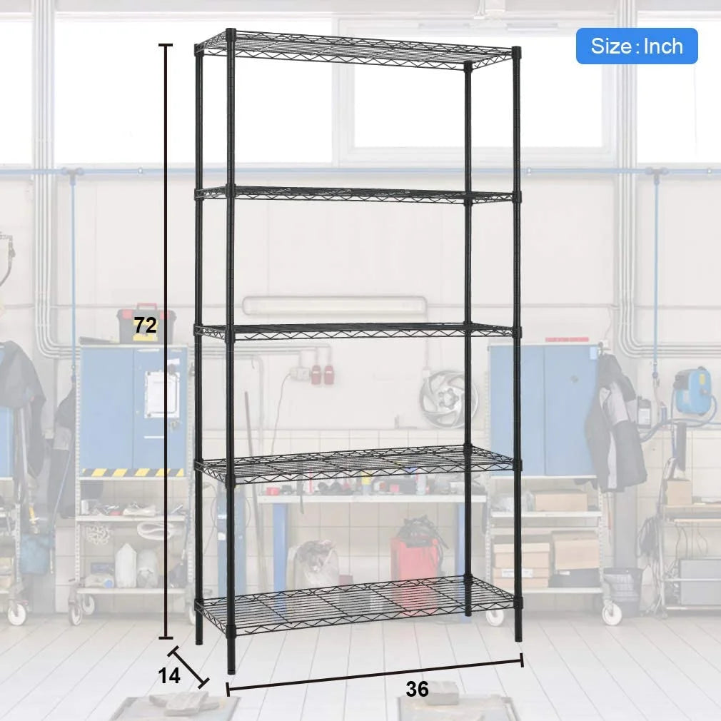 5 Tier Wire Shelving Unit 1250Lb Capacity Black