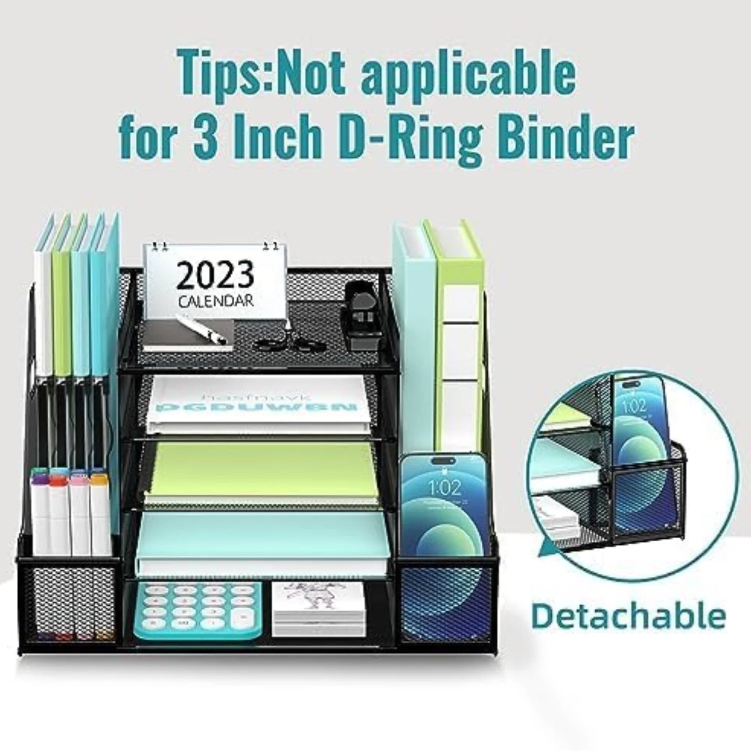 5-Tier Metal Mesh Desk Organizer with 2 File Holder, Paper Organizer, Black