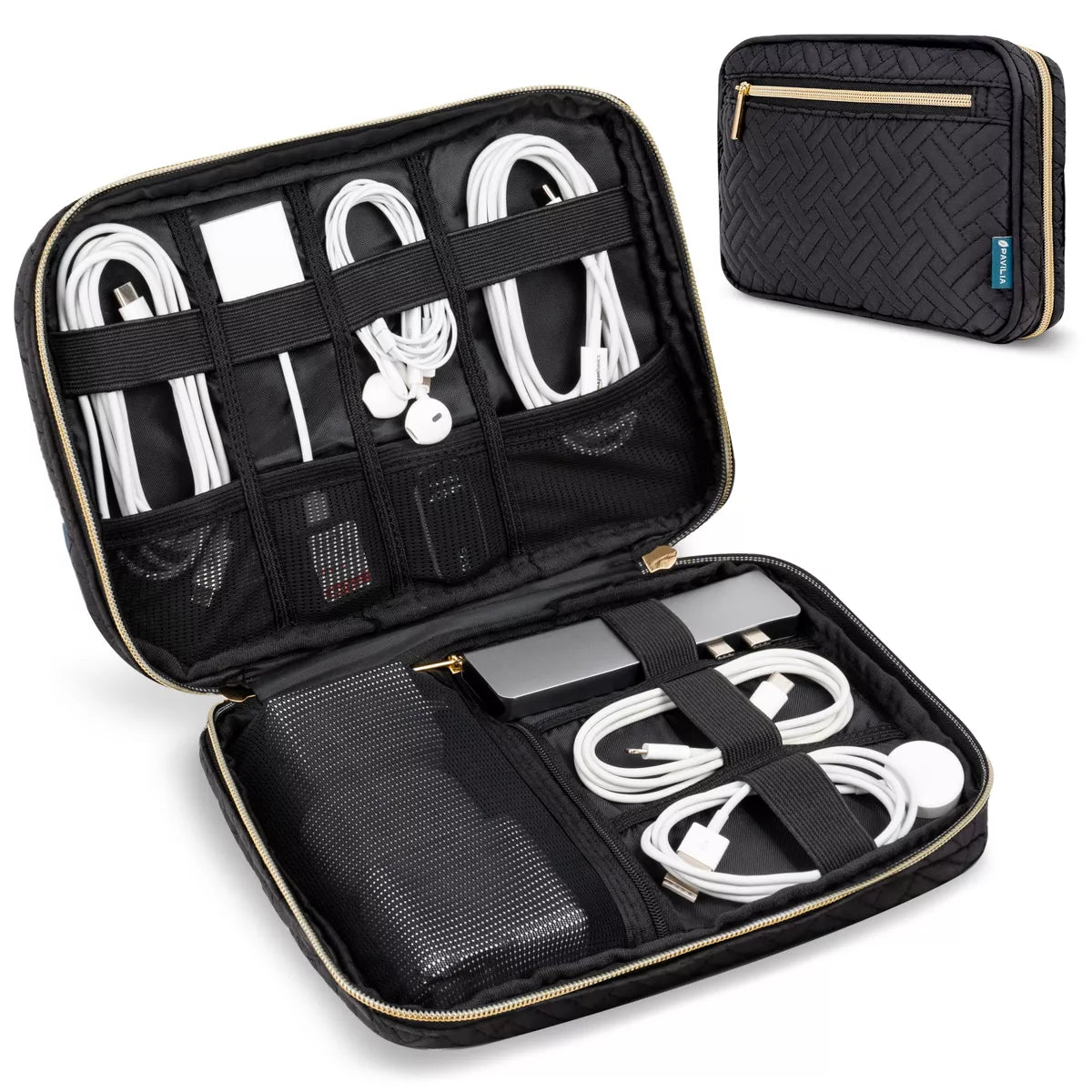 PAVILIA Soft Electronic Organizer Travel Case, Medium Cable Tech Storage Pouch Cord Bag, Charger Accessories Essentials