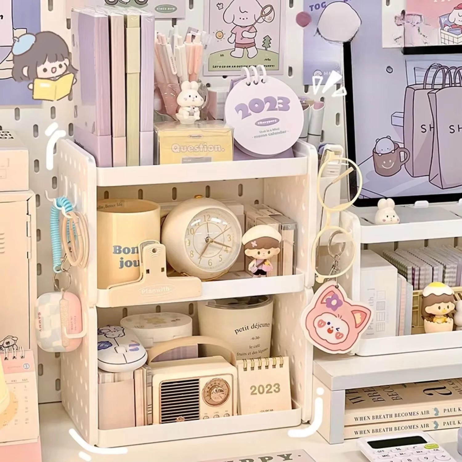 1Pc Multi-Functional 3-Tier Desktop Organizer, Desktop Shelf, Hole Board, Pen Holder Office Desk Organizer, Desk Desk Organizer