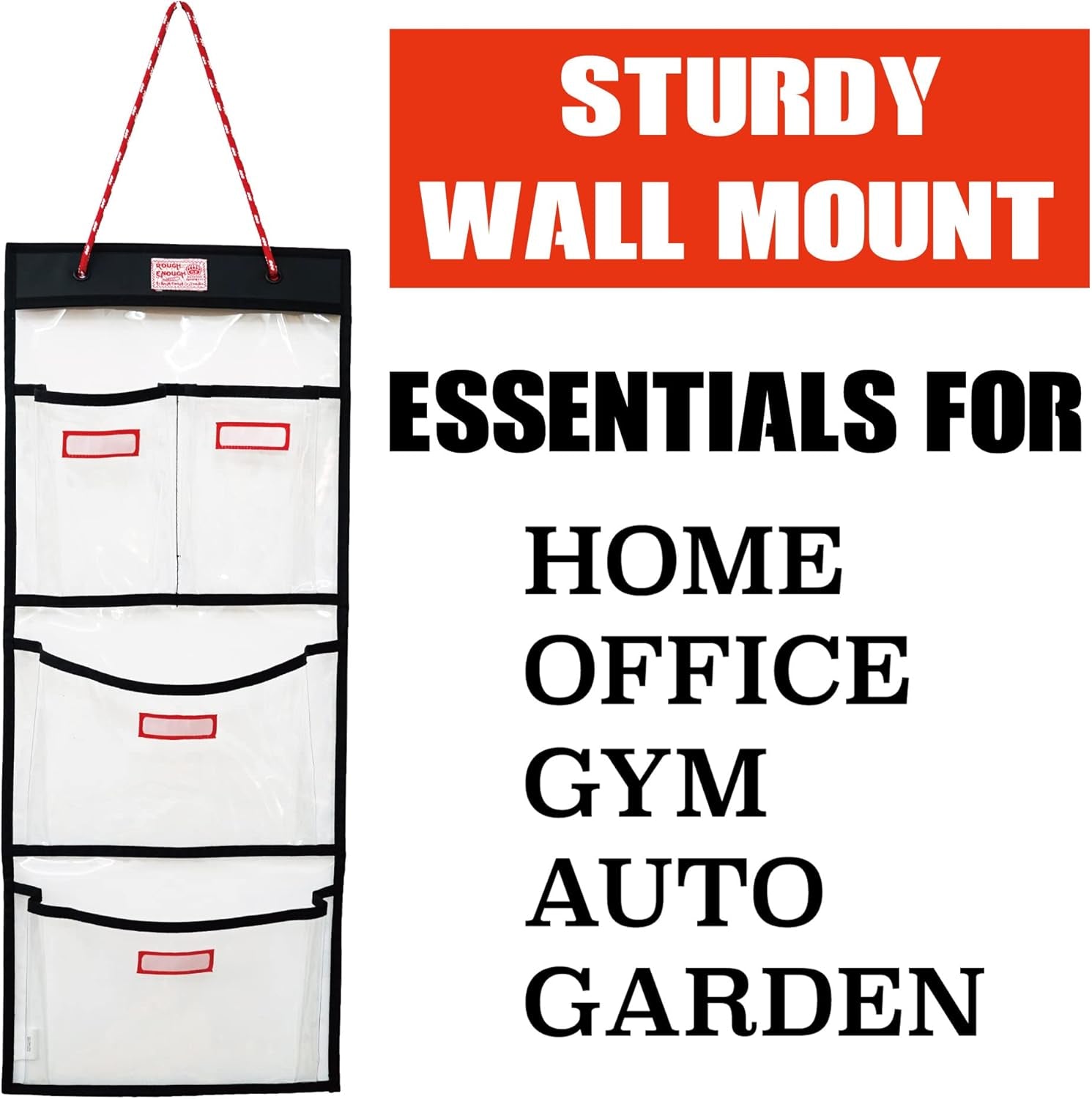 Rough Enough Locker Organizer Hanging Accessories Storage Organization with 4 Pockets for Work Door Gym Wall Clear PVC