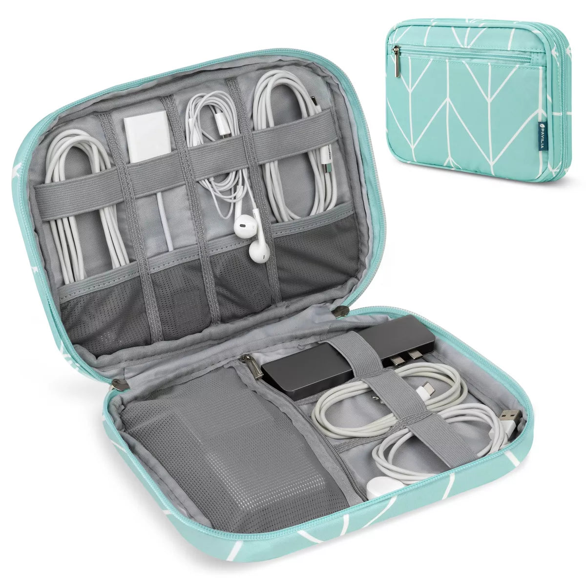 PAVILIA Soft Electronic Organizer Travel Case, Medium Cable Tech Storage Pouch Cord Bag, Charger Accessories Essentials